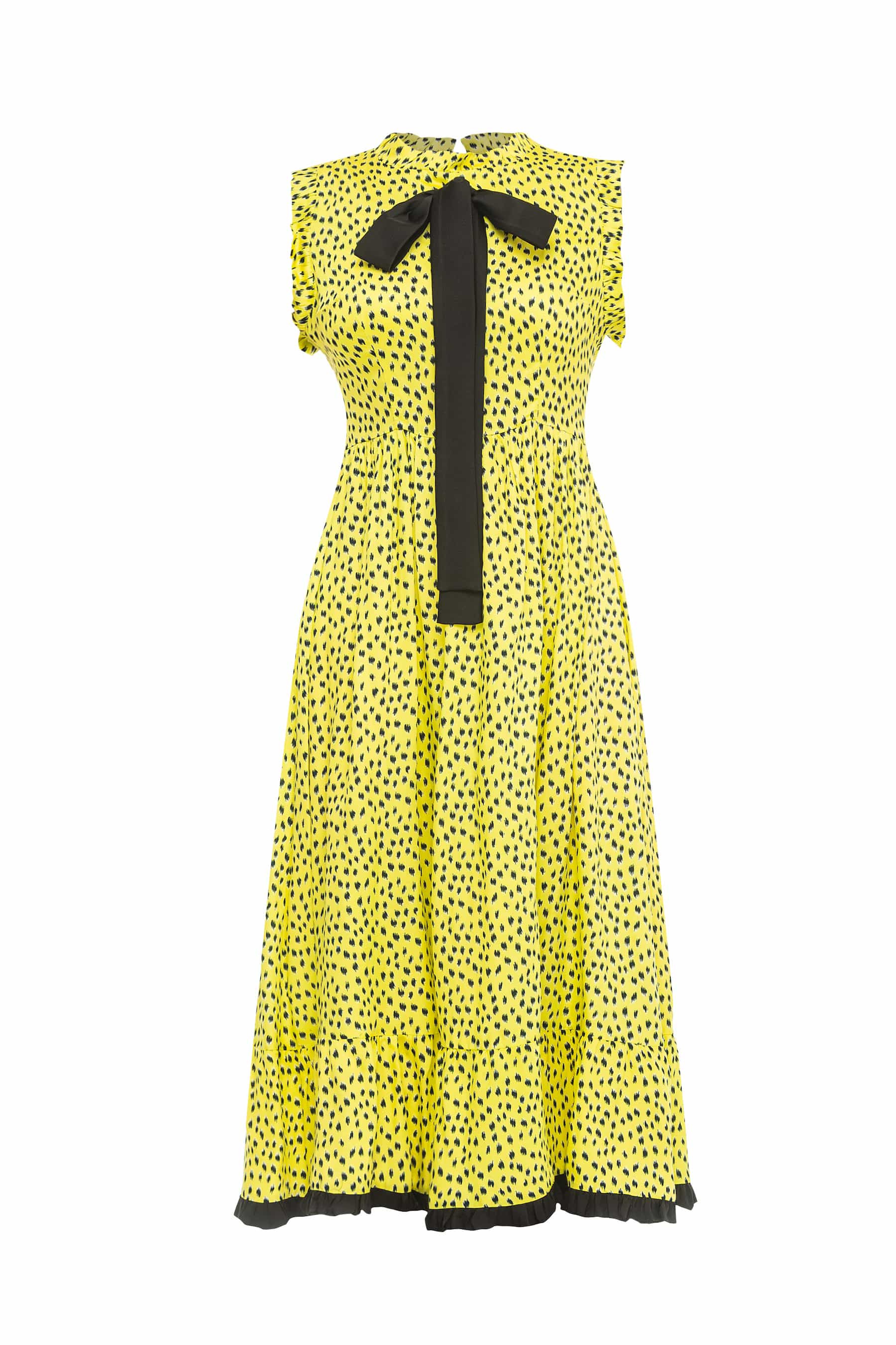 Viscose dress with silk tie and contrast print